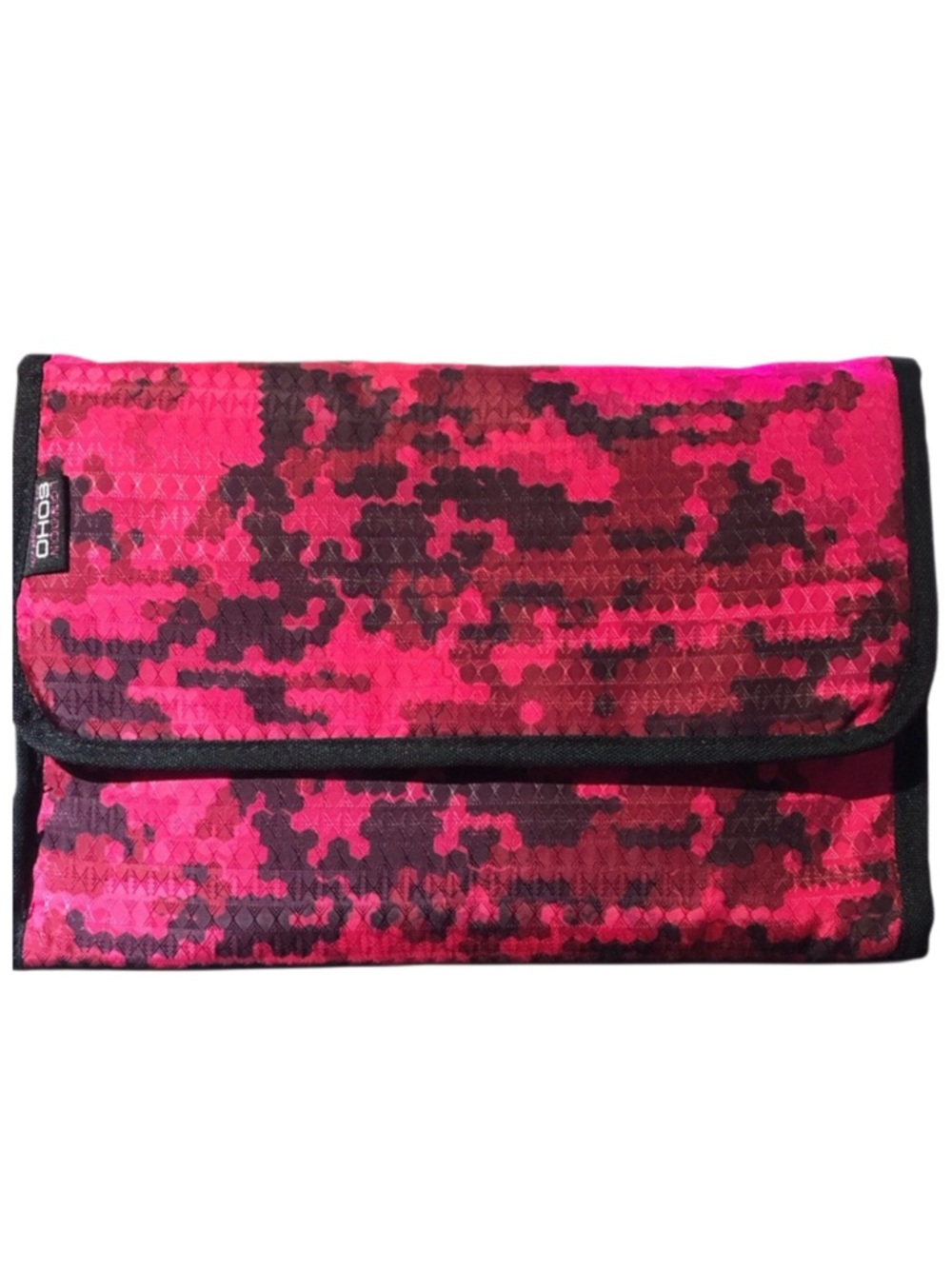 London Soho Pink/ Black Print Hanging Travel Essential Bag NWOT